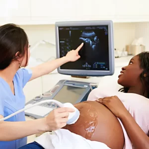 pregnant woman receives an ultrasound